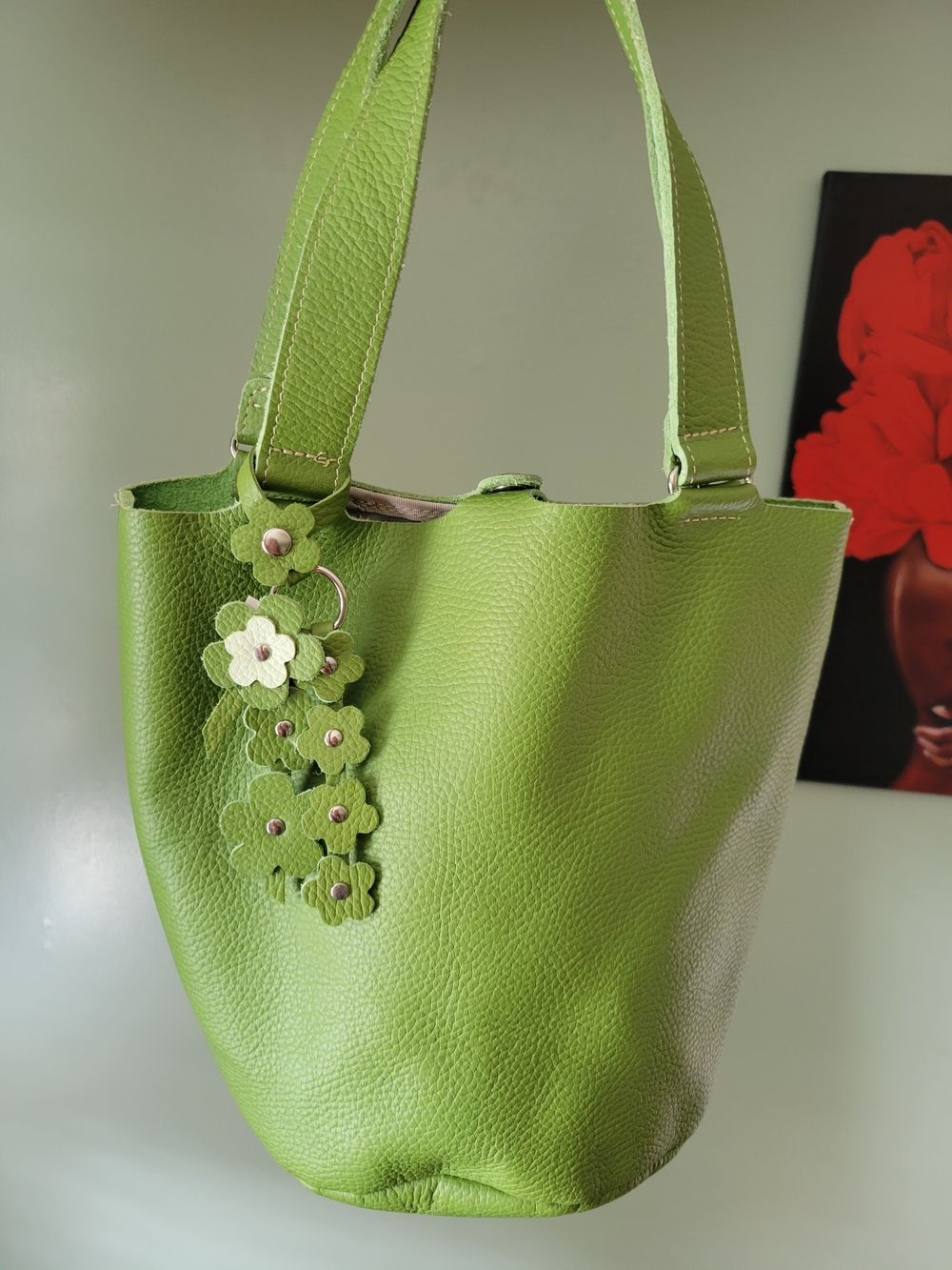 Soft Green Suede Tote with Snap Closure/Summer Spring Tote